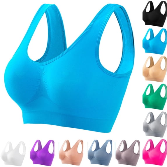 Women's Plus Size Bras, Sports Bras for Women Full Coverage Wirefree Workout Bras Full Support Everyday Bra,Blue,S