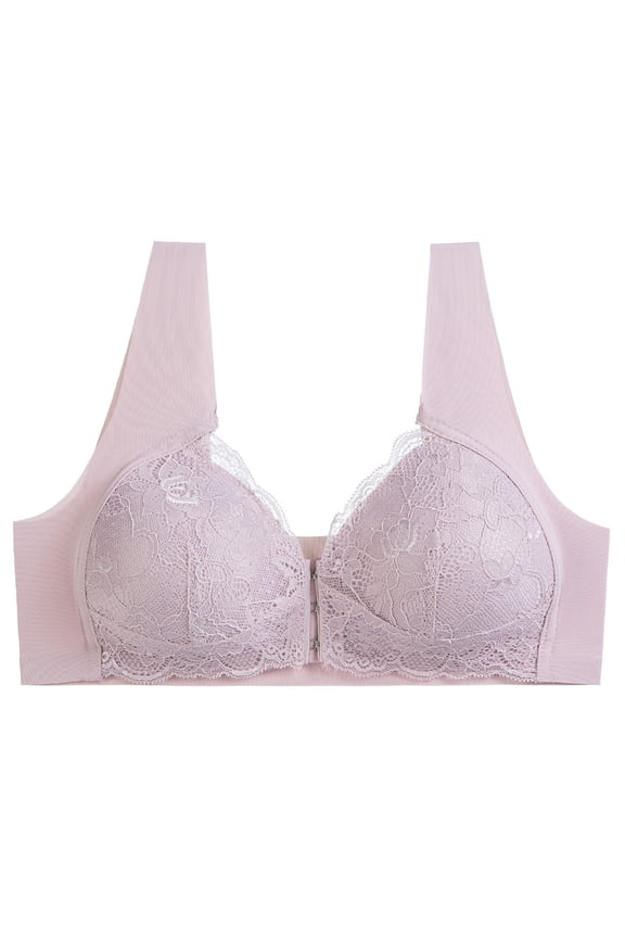 Women's Plus Size Bras, Women's Front Closure Bras Push Up Lace Full Coverage Underwire Unlined Wide Strap Everyday Bra M-5XL