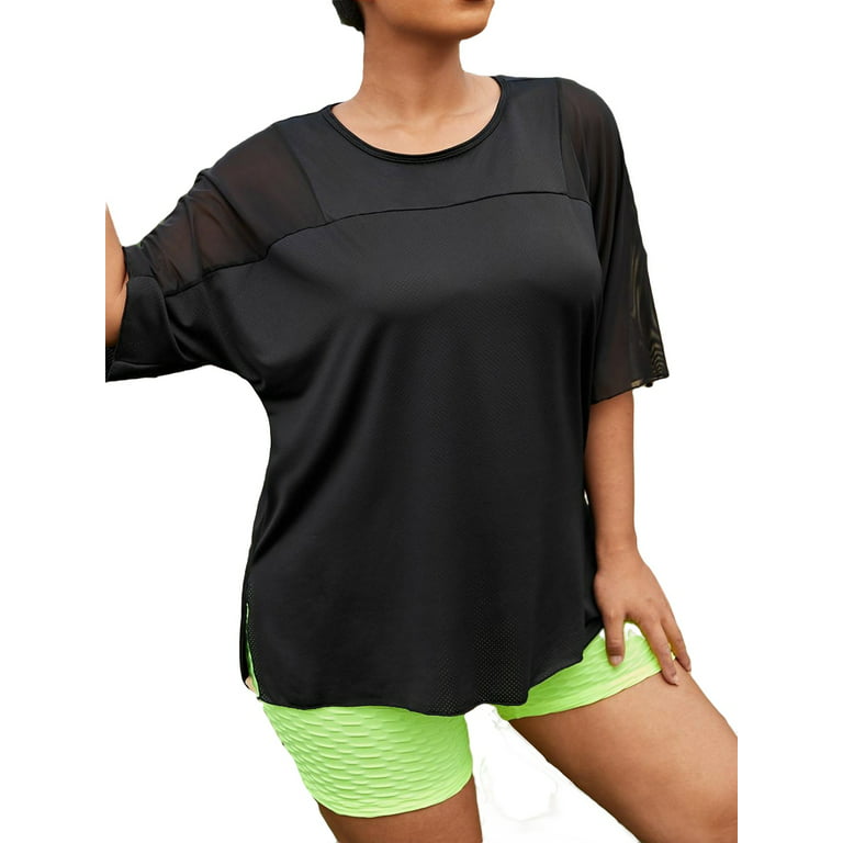 Women's Plus Size Breathable Batwing Sleeve Sports Tee Fitness Gym