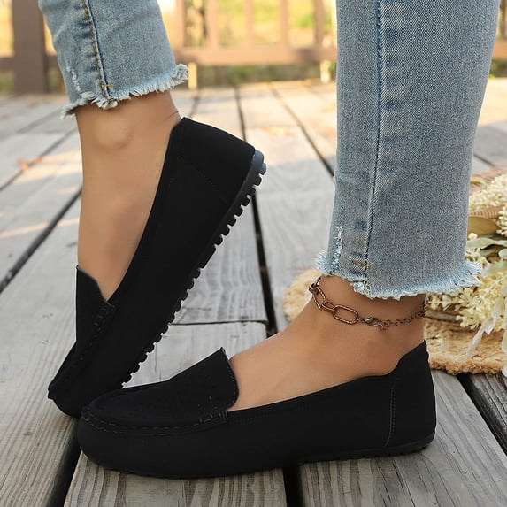 Women’s Plus-Size Breathable Soft-Soled Loafers, Lightweight Comfortable Moccasins, Casual Versatile Shoes for Spring Summer, Non-Slip Flexible Footwear for Daily Wear Black