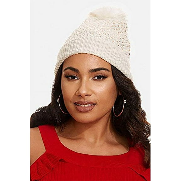 Women's Plus Size Briley Faux Fur Pom Hat With Studs