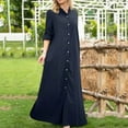 thumbnail image 1 of Women's Plus Size Button Down Dress Solid Color Stand Collar Straight Dresses Loose Casual Ankle Length Dress with Pockets, 1 of 6