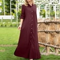thumbnail image 1 of Women's Plus Size Button Down Dress Solid Color Stand Collar Straight Dresses Loose Casual Ankle Length Dress with Pockets, 1 of 6