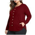 thumbnail image 1 of Women's Plus Size Button Down Shirts Casual Loose Long Sleeve Tops Ladies Solid Blouse with Pockets, 1 of 6