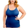thumbnail image 1 of Women's Plus Size Camisole Tank Top Sleeveless Crew Neck Shapewear Top Adjustable Strap Summer Basic Layering Top,S,Blue, 1 of 7