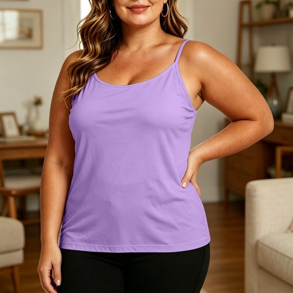 Women's Plus Size Camisole with Built-In Padded Bra, Adjustable Strap Sleeveless Tank Top