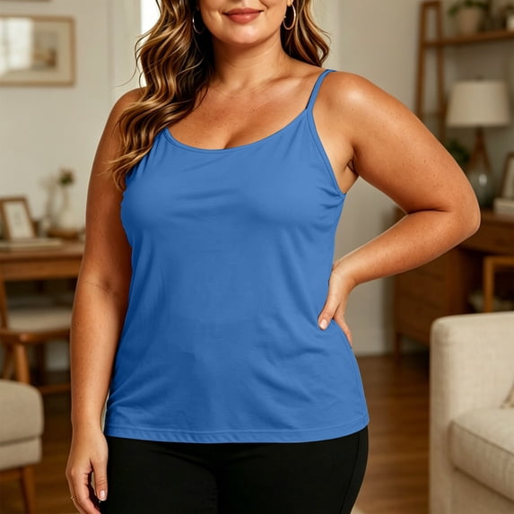 Women's Plus Size Camisole with Built-In Padded Bra, Adjustable Strap Sleeveless Tank Top