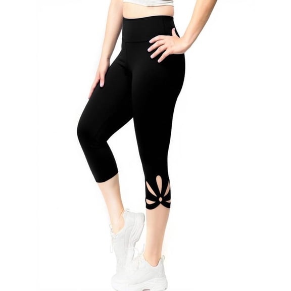 Women's Plus Size Capri Cropped Leggings Elastic Waist Stretch Soft Tights Cutout Trousers Casual Pants