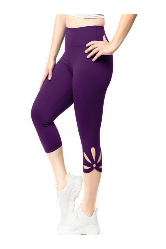Women's Plus Size Capri Cropped Leggings Elastic Waist Stretch Soft Tights Cutout Trousers Casual Pants