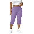 thumbnail image 1 of Women's Plus Size Capri Leggings Bowknot Split Back Soft Stretch High Waisted Workout Yoga Cute Summer Capris (3XL, Purple), 1 of 8