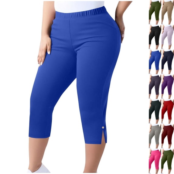 Women's Plus Size Capri Leggings High Waist Stretchy Workout Yoga Pants Casual Breathable Athletic Capri Trousers 2026 Blue XXXL