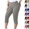 thumbnail image 1 of Women's Plus Size Capri Leggings High Waist Stretchy Workout Yoga Pants Casual Breathable Athletic Capri Trousers 2026 Gray XXL, 1 of 7