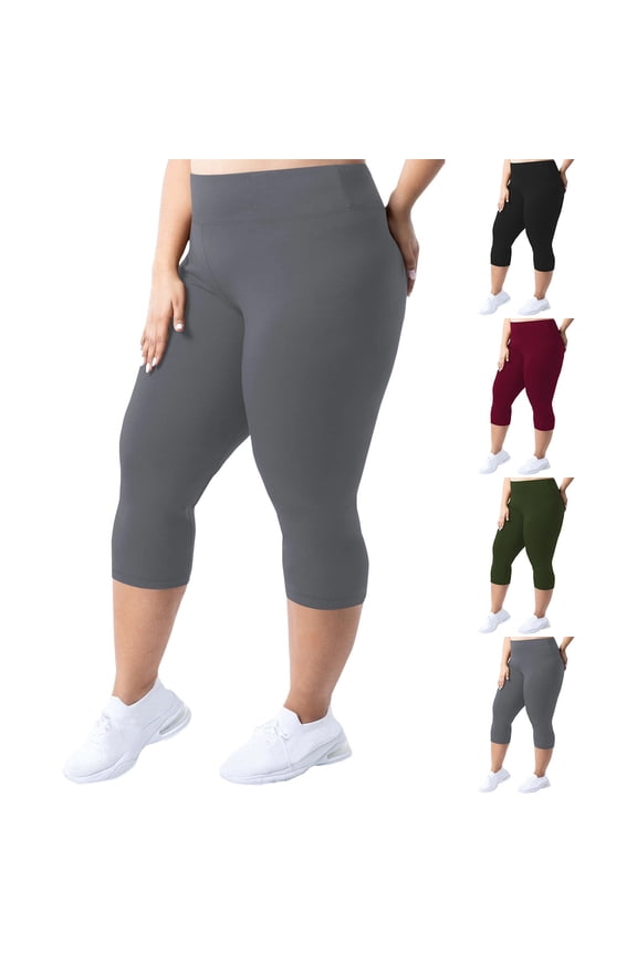 Women's Plus Size Capri Leggings High Waist Stretchy Workout Yoga Pants Casual Breathable Athletic Capri Trousers Dark Gray 3XL