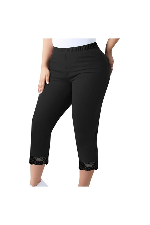 Women's Plus Size Capri Leggings High Waist, Stretchy Yoga Workout Pants (L-5X) - Elastic Waist Workout Yoga Pants