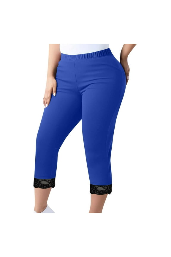 Women's Plus Size Capri Leggings High Waist, Stretchy Yoga Workout Pants (L-5X) - Elastic Waist Workout Yoga Pants