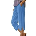 thumbnail image 1 of Women's Plus Size Capri Leggings Women's Summer and Linen Solid Color Pockets Elastic Waist Capris Shorts Pants Sky Blue S-3Xl, 1 of 4