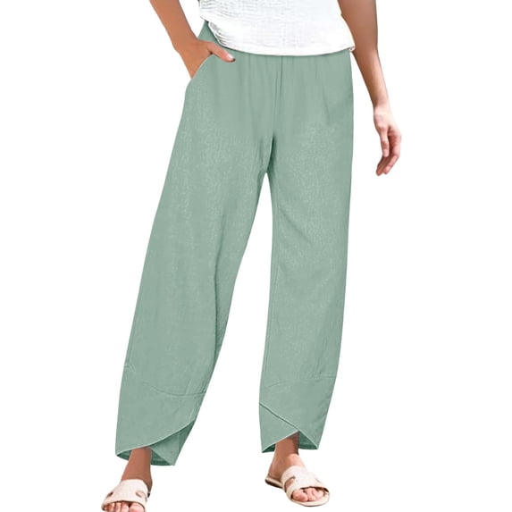 Women's Plus Size Capri Pants Summer Casual Cotton Linen Cropped Lounge Pants Elastic Waist