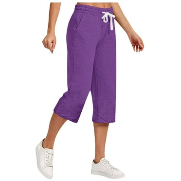 Women's Plus Size Capris Cropped Pant Leg Cut Juniors Size Polyester Capris Plus Size Capris Pants Style C-70 Purple XXL
