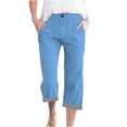 thumbnail image 1 of Women's Plus Size Striped Capris with Pockets and Elastic Waist Casual Wide Leg, 1 of 4
