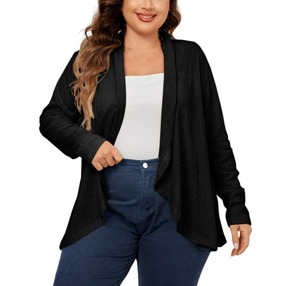 Women's Plus Size Cardigan Long Sleeve Lightweight Long Sleeve Lapel Pockets Button Mid-length Cardigan Coat