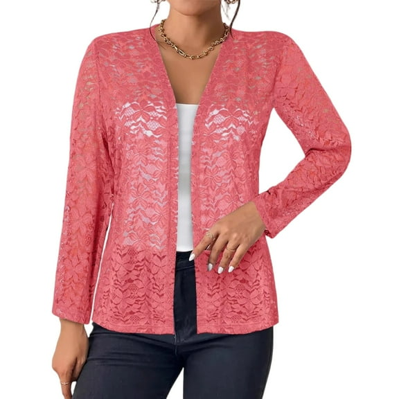 Women's Plus Size Cardigans Open Front Long Sleeve Sheer Lace Cover Up