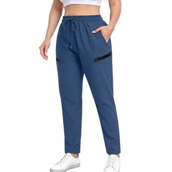 Women's Plus Size Cargo Pants Athletic Workout Wide Leg Sweatpants Zipper Pockets Long Trousers Blue 3XL