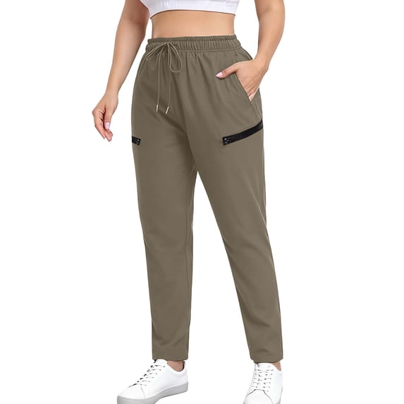 Women's Plus Size Cargo Pants Athletic Workout Wide Leg Sweatpants Zipper Pockets Long Trousers Coffee XXL