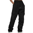 thumbnail image 1 of Women's Plus Size Cargo Pants, Drawstring Elastic Waist Loose Fit Workout Trousers, Multi-Pocket Utility Athletic Pants for Daily Casual Wear and Street Style Black XXL, 1 of 3