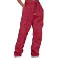 thumbnail image 1 of Women's Plus Size Cargo Pants, Drawstring Elastic Waist Loose Fit Workout Trousers, Multi-Pocket Utility Athletic Pants for Daily Casual Wear and Street Style Wine XXXXXL, 1 of 7