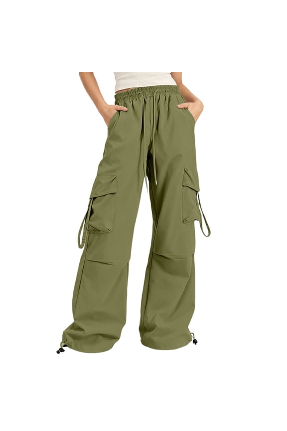 Women's Plus Size Cargo Pants Drawstring Waist Ruched Baggy Parachute Pants Streetwear Joggers with Pockets Light Green L
