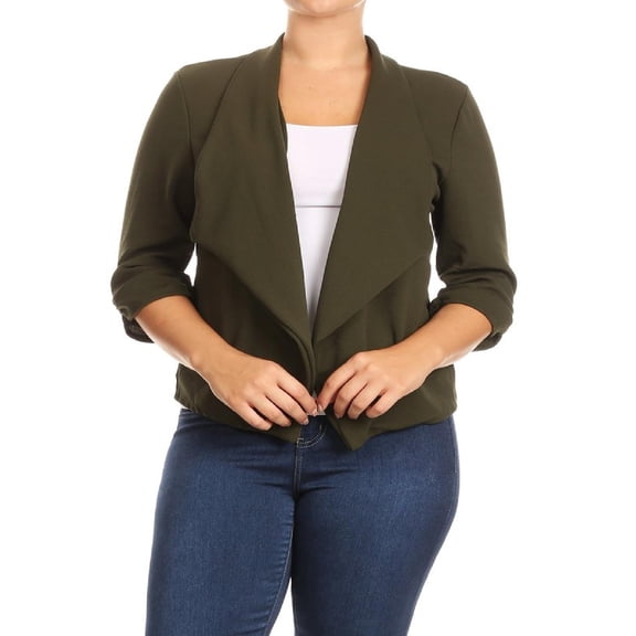 Women's Plus Size Casual 3/4 Sleeve Office Work Blazer Jacket