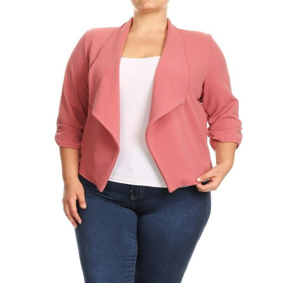 Women's Plus Size Casual 3/4 Sleeve Office Work Blazer Jacket