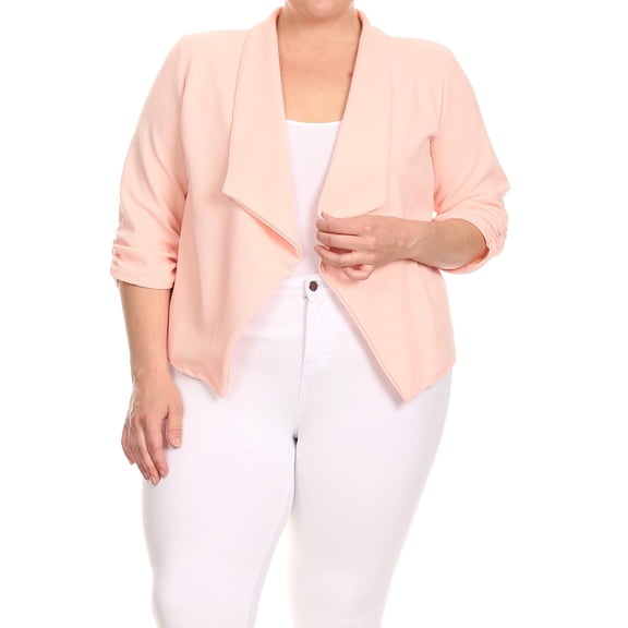 Women's Plus Size Casual 3/4 Sleeve Office Work Blazer Jacket