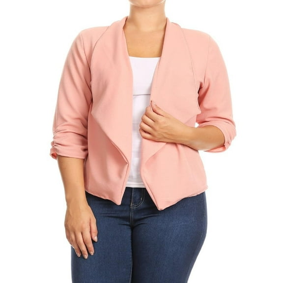 Women's Plus Size Casual 3/4 Sleeve Office Work Blazer Jacket