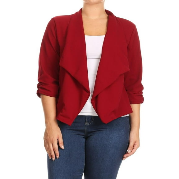 Women's Plus Size Casual 3/4 Sleeve Office Work Blazer Jacket