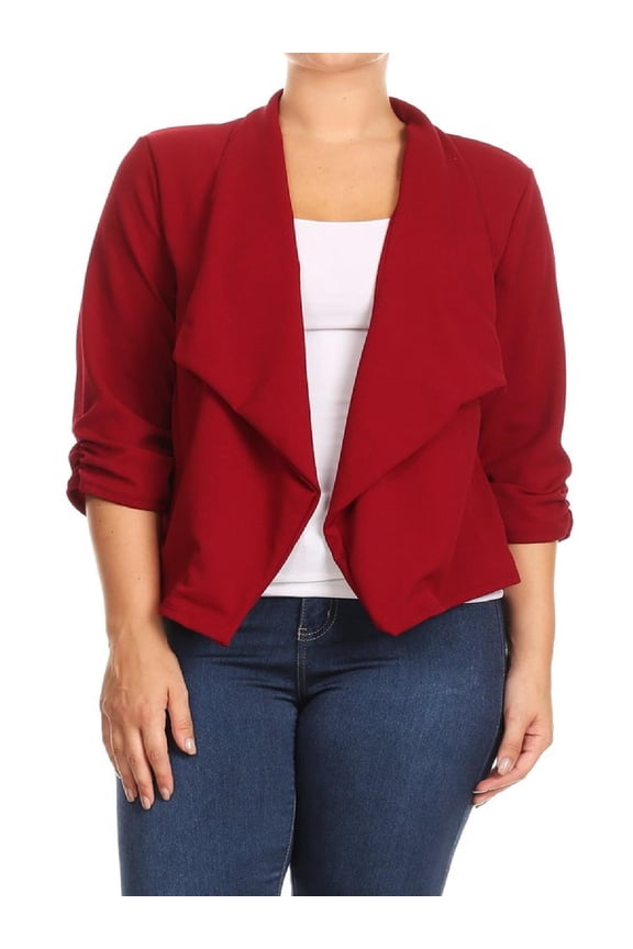 Women's Plus Size Casual 3/4 Sleeve Office Work Blazer Jacket