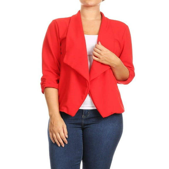 Women's Plus Size Casual 3/4 Sleeve Office Work Blazer Jacket