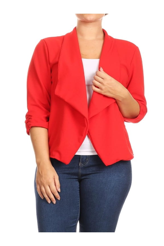 Women's Plus Size Casual 3/4 Sleeve Office Work Blazer Jacket
