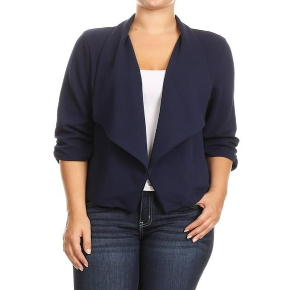 Women's Plus Size Casual 3/4 Sleeve Office Work Blazer Jacket