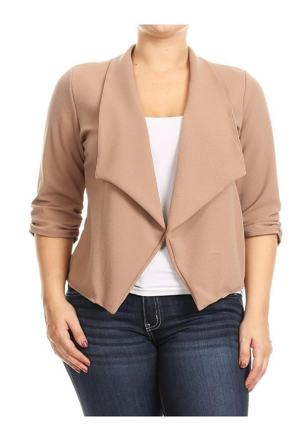 Women's Plus Size Casual 3/4 Sleeve Office Work Blazer Jacket