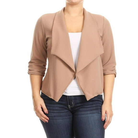 Women's Plus Size Casual 3/4 Sleeve Office Work Blazer Jacket