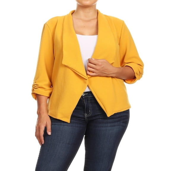 Women's Plus Size Casual 3/4 Sleeve Office Work Blazer Jacket