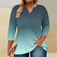 thumbnail image 1 of Women's Plus Size Casual 3/4 Sleeve V-Neck T-Shirt, Loose Fit Tunic Blouse, Summer Gradient Large Size Comfortable Top for Daily Wear, Limited Time Off, 1 of 5