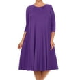 thumbnail image 1 of Women's Plus Size Casual 3/4 Sleeves Basic A-Line Pleated Solid Midi Dress Made in USA, 1 of 3