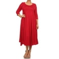 thumbnail image 1 of Women's Plus Size Casual 3/4 Sleeves Basic A-Line Pleated Solid Midi Dress, 1 of 5