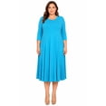 thumbnail image 1 of Women's Plus Size Casual 3/4 Sleeves Basic A-Line Pleated Solid Midi Dress, 1 of 6