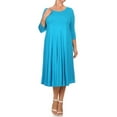 thumbnail image 1 of Women's Plus Size Casual 3/4 Sleeves Basic A-Line Pleated Solid Midi Dress, 1 of 5
