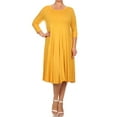 thumbnail image 1 of Women's Plus Size Casual 3/4 Sleeves Basic A-Line Pleated Solid Midi Dress, 1 of 5