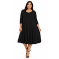 thumbnail image 1 of Women's Plus Size Casual 3/4 Sleeves Basic A-Line Pleated Solid Midi Dress, 1 of 6