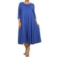 thumbnail image 1 of Women's Plus Size Casual 3/4 Sleeves Basic A-Line Pleated Solid Midi Dress, 1 of 5